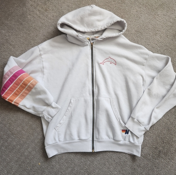 Aviator Nation Pink Dolphin 5 Stripe Stitch Zip Hoodie Size M Unisex - Picture 6 of 12